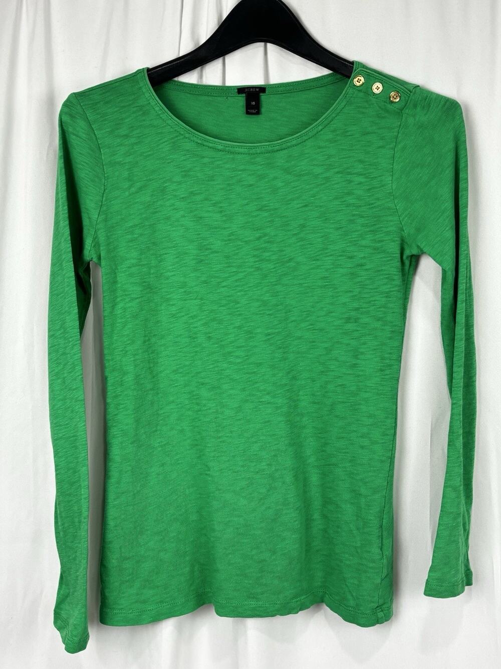 J.crew Cotton Button Detail Long Sleeve Shirt Women’s Size XS Green Cotton